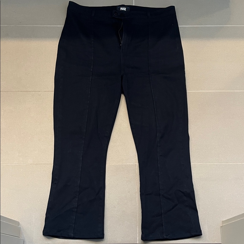 PAIGE Midnight Black Seamed Flare Trousers